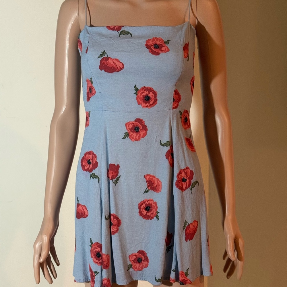 Reformation Poppy Print Tie-Strap Mini — Light Blue, Size 4 Preloved